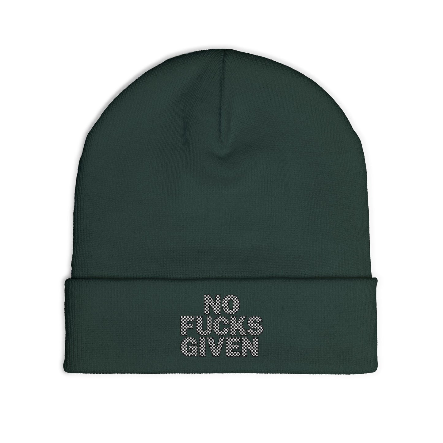 Checkered ‘No Fucks Given’ Embroidered Beanie, Winter Hats, MRMRSJAMESON Hats
