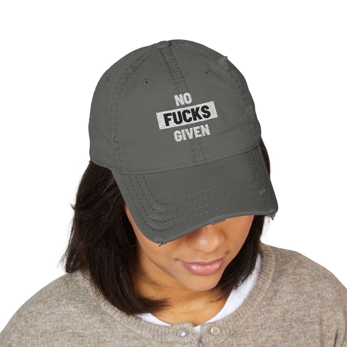 Distressed 'No Fucks Given' Embroidery Dad Hat