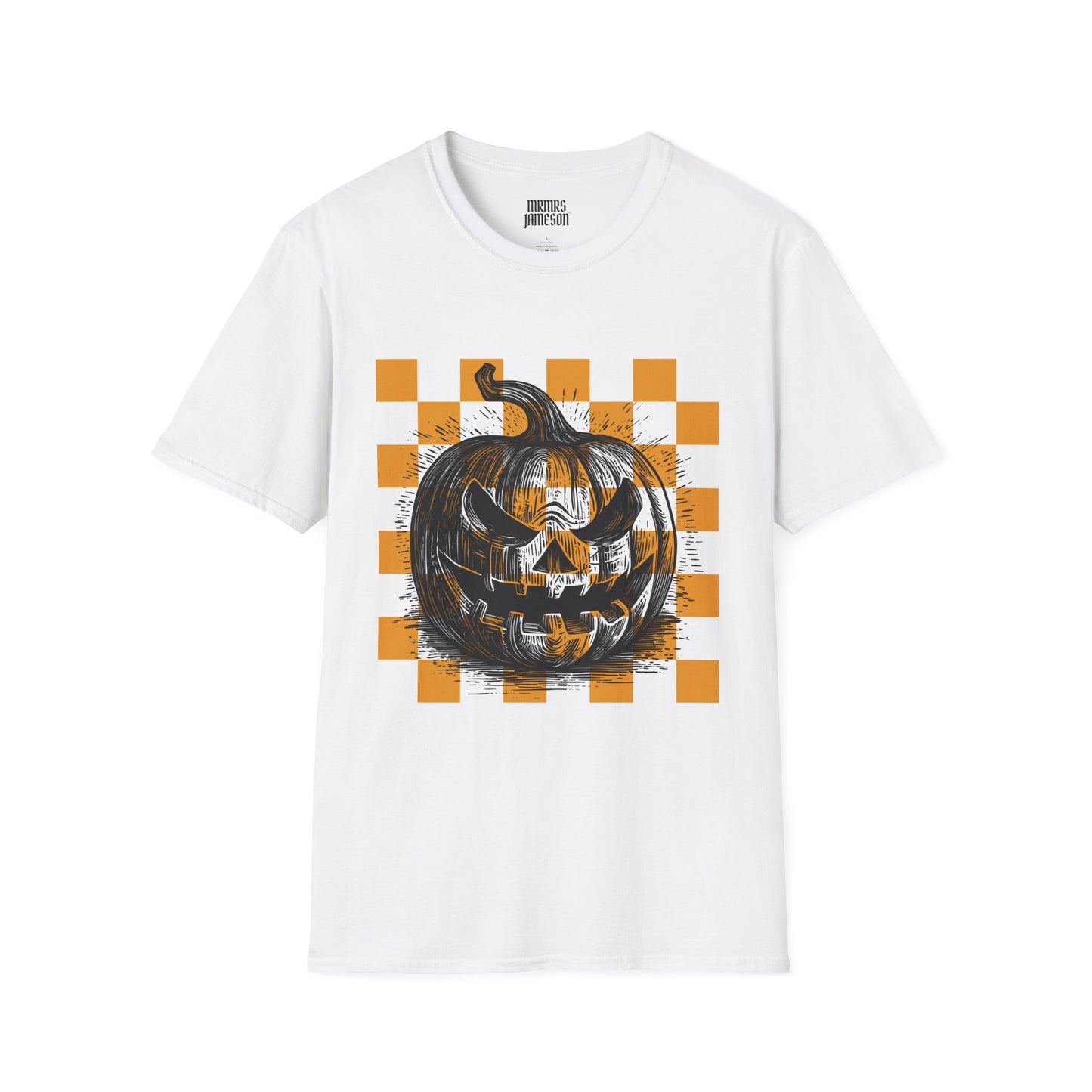 Orange Checkered Jack-O-Lantern Halloween T-Shirt, MRMRSJAMESON Shirts