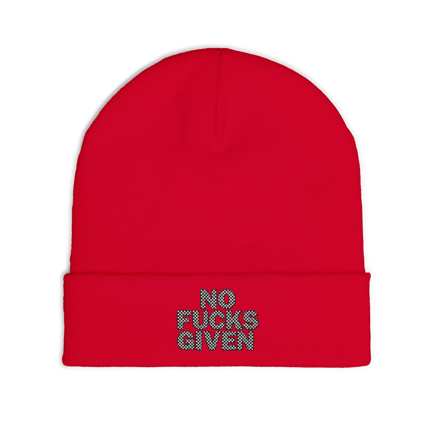 Checkered ‘No Fucks Given’ Embroidered Beanie, Winter Hats, MRMRSJAMESON Hats