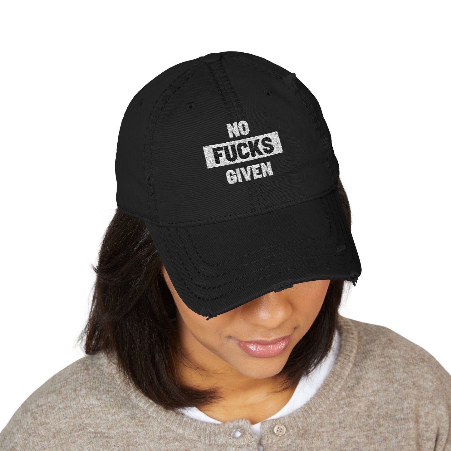 Distressed 'No Fucks Given' Embroidery Dad Hat