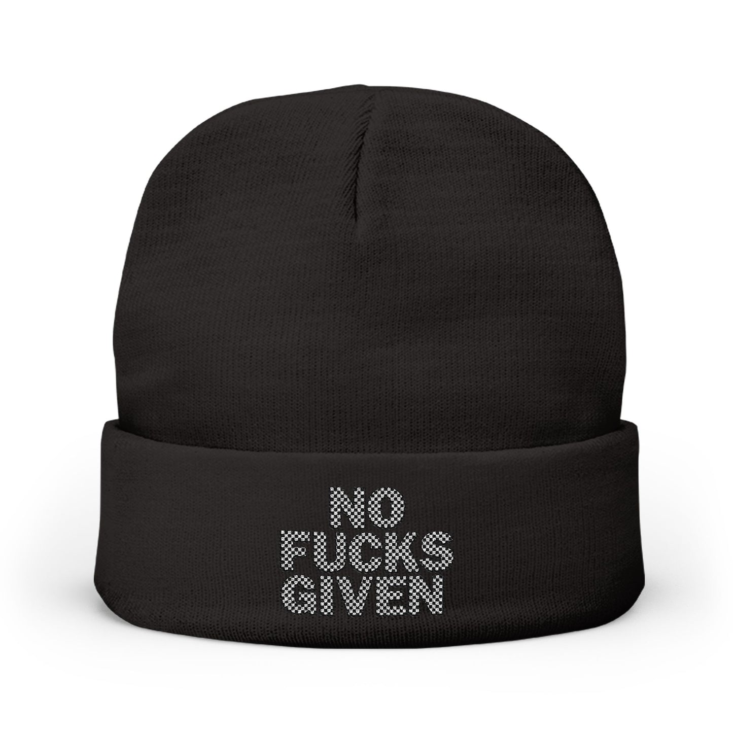 Checkered ‘No Fucks Given’ Embroidered Beanie, Winter Hats, MRMRSJAMESON Hats