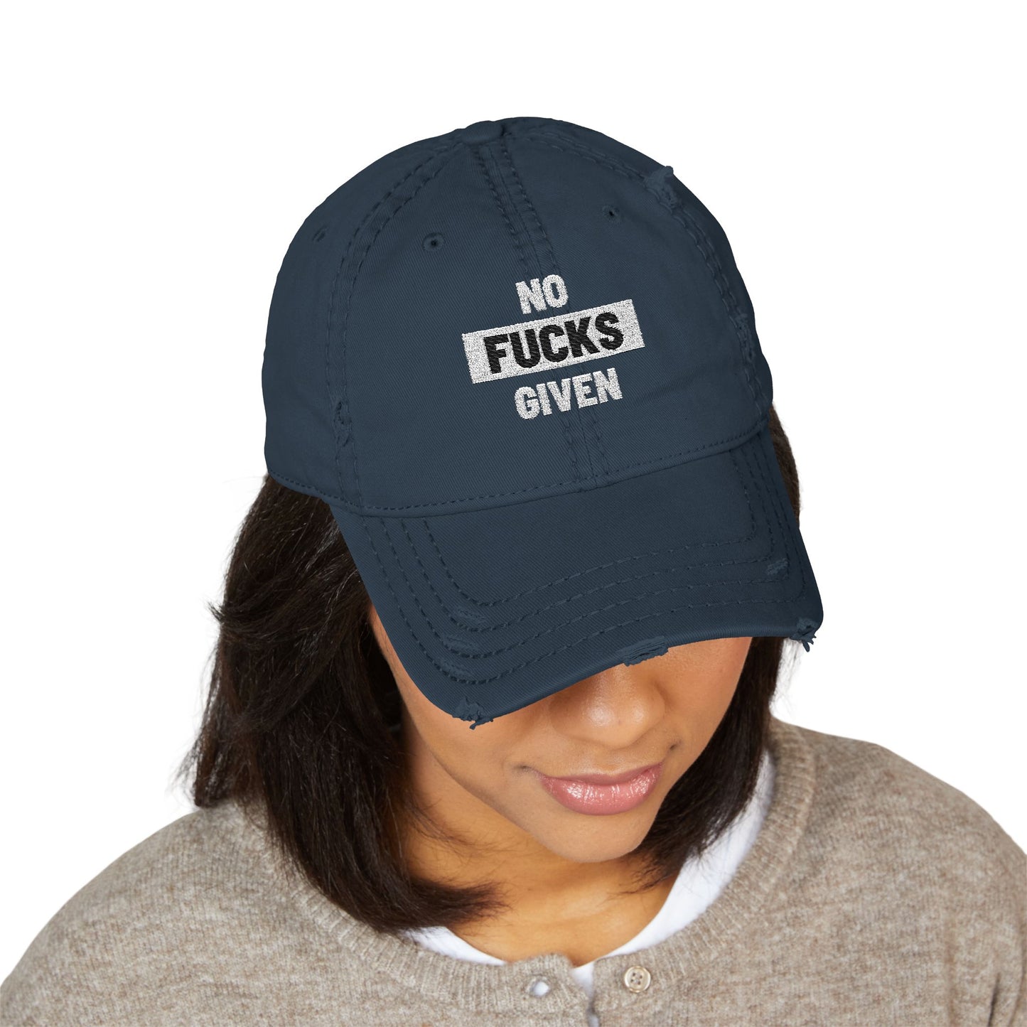 Distressed 'No Fucks Given' Embroidery Dad Hat