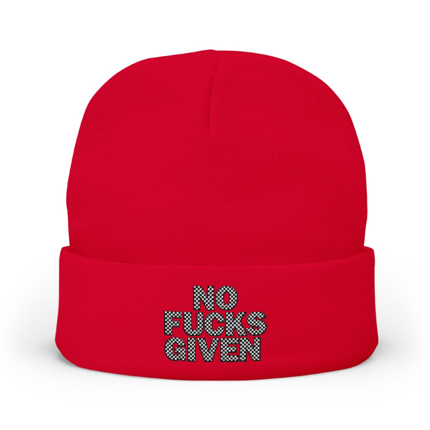 Checkered ‘No Fucks Given’ Embroidered Beanie, Winter Hats, MRMRSJAMESON Hats