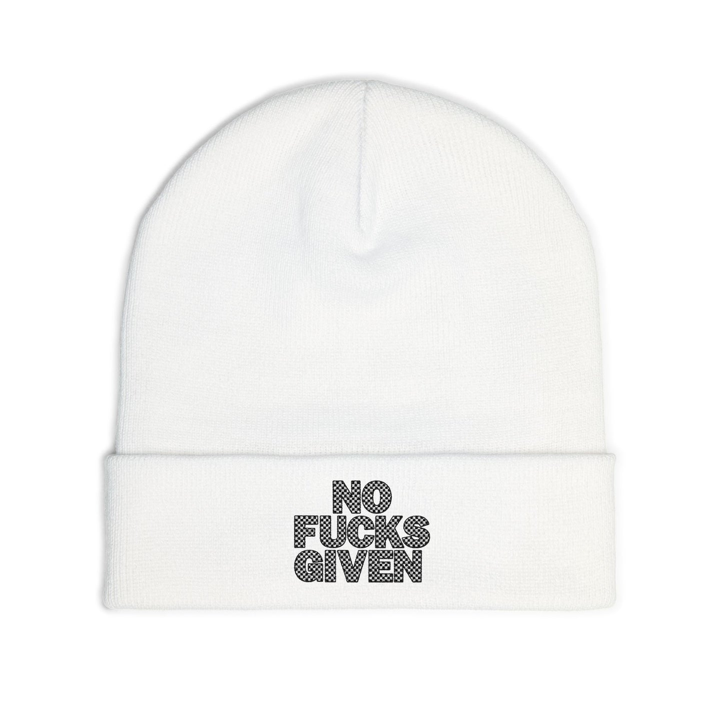 Checkered ‘No Fucks Given’ Embroidered Beanie, Winter Hats, MRMRSJAMESON Hats