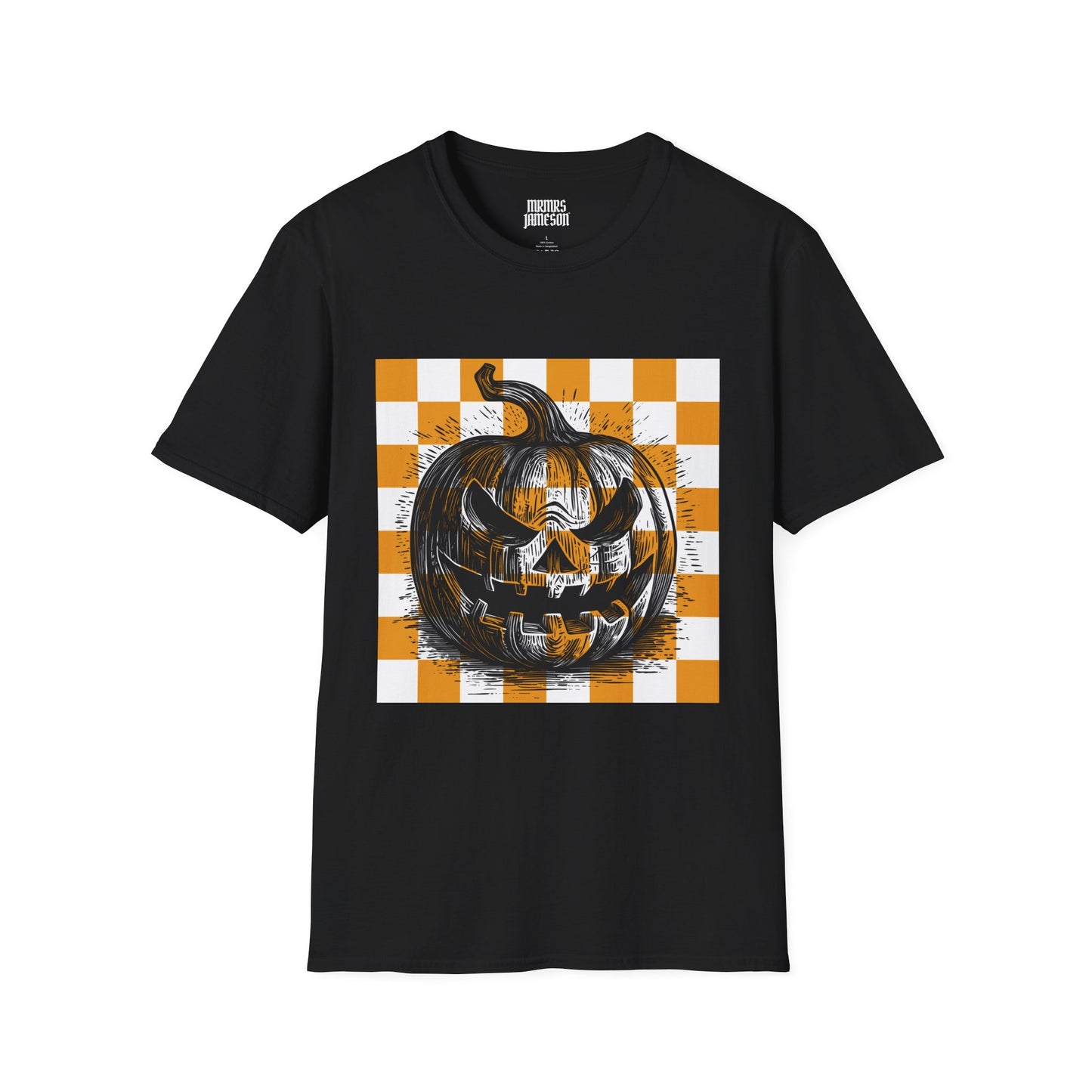 Orange Checkered Jack-O-Lantern Halloween T-Shirt, MRMRSJAMESON Shirts
