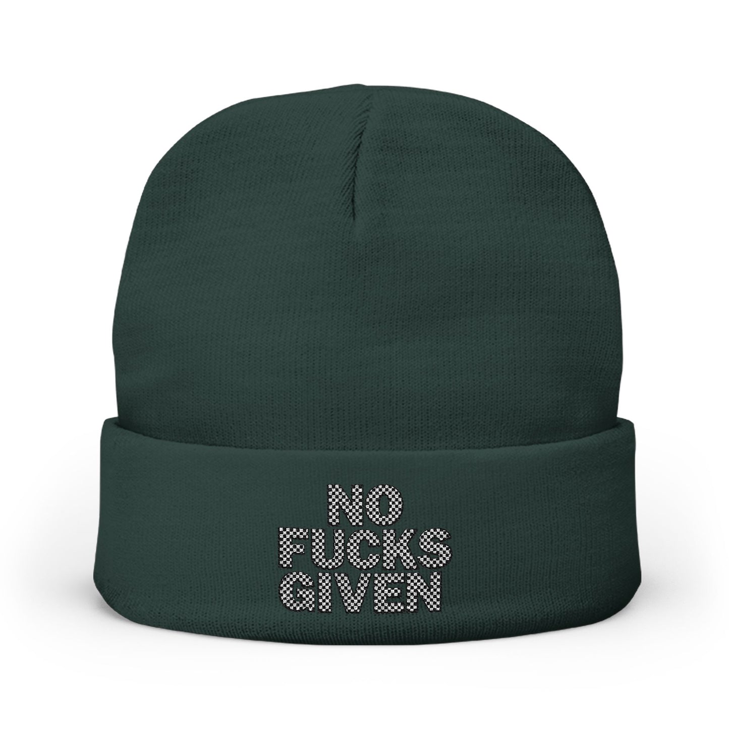 Checkered ‘No Fucks Given’ Embroidered Beanie, Winter Hats, MRMRSJAMESON Hats