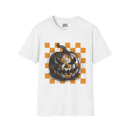 Orange Checkered Jack-O-Lantern Halloween T-Shirt, MRMRSJAMESON Shirts