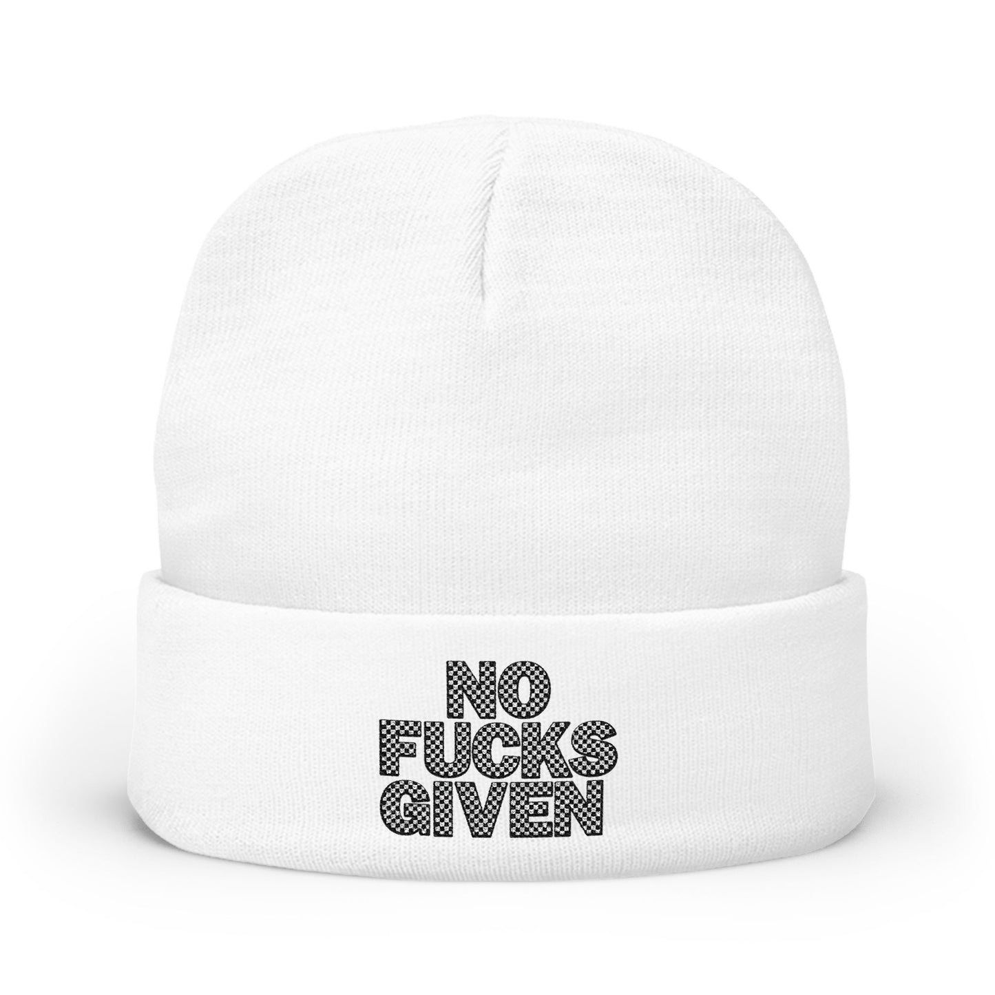 Checkered ‘No Fucks Given’ Embroidered Beanie, Winter Hats, MRMRSJAMESON Hats