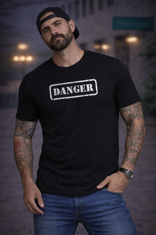 Danger Label Graphic Unisex T-Shirt, Cut-off