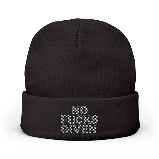 Checkered ‘No Fucks Given’ Embroidered Beanie, Winter Hats, MRMRSJAMESON Hats