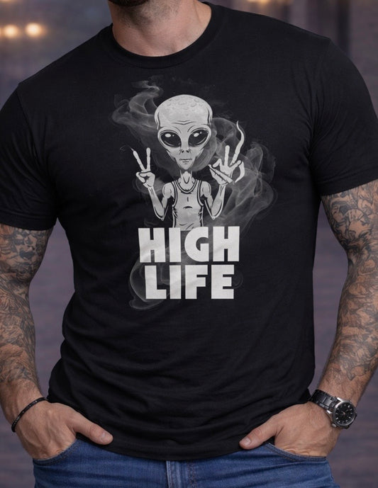 High Life Alien Shirt – Funny Weed UFO Graphic Tee