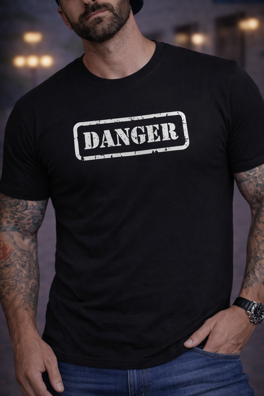 Danger Label Graphic Unisex T-Shirt, Cut-off