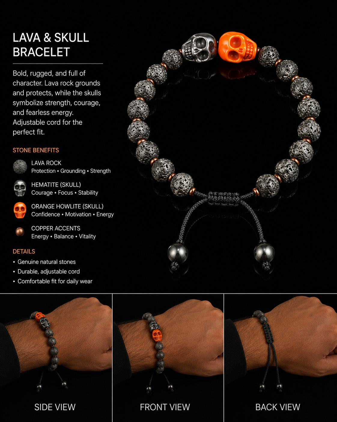Men’s Skull Lava Bracelet