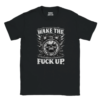Wake The Fuck Up Graphic Statement Tee, Bold Skull Biker Tee, Grunge Streetwear, Unisex